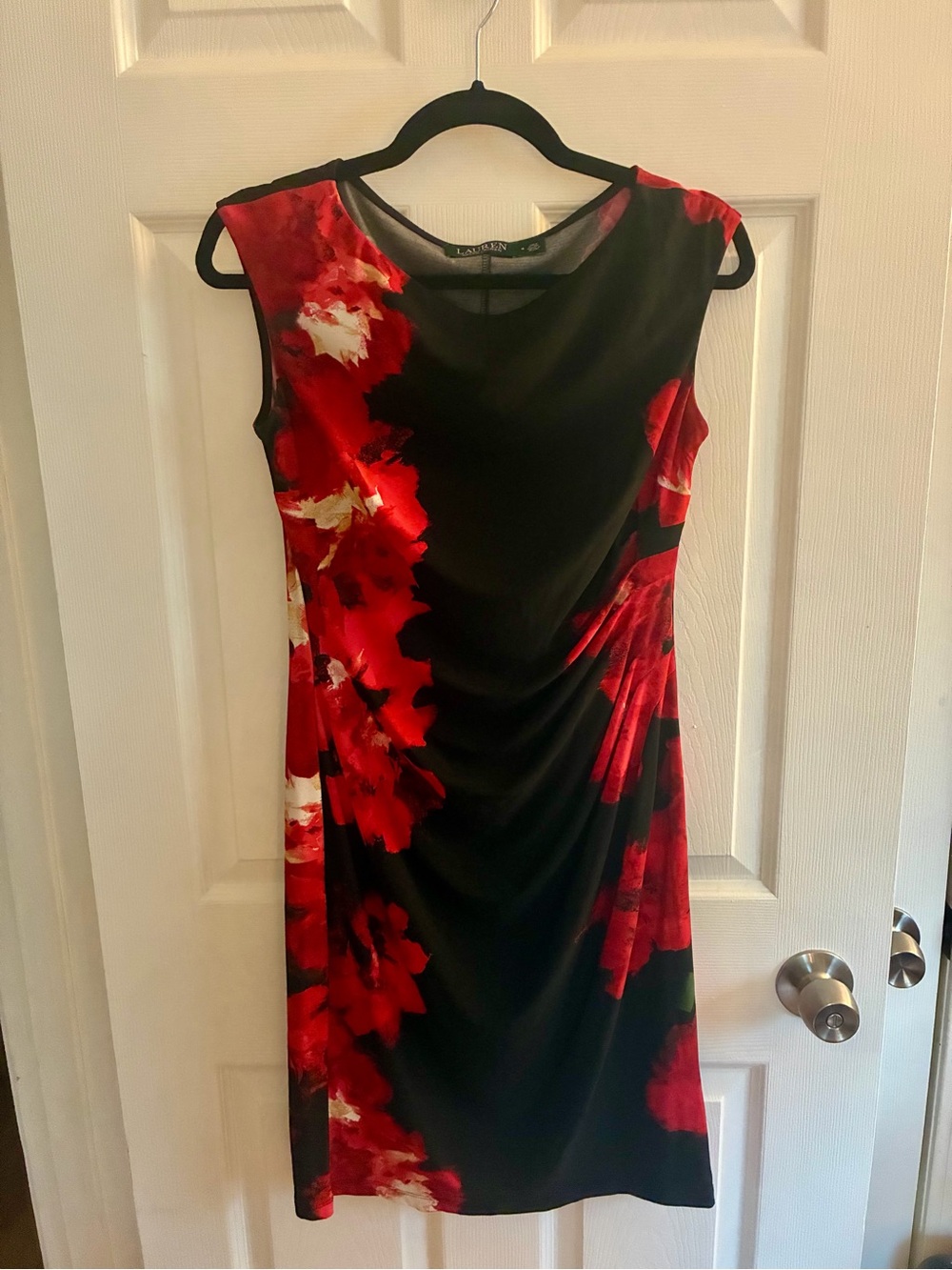 Ralph Lauren Black Sheath Dress with Red Floral Print